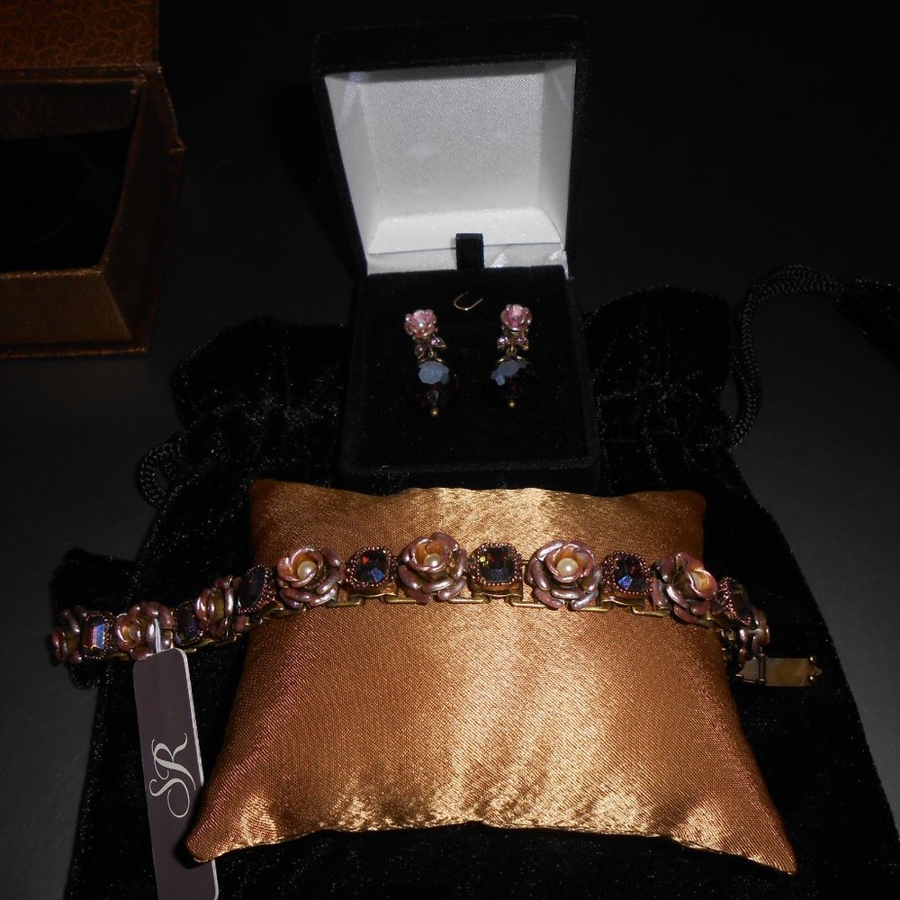 Sweet Romance Crystal Rose Earrings & Bracelet